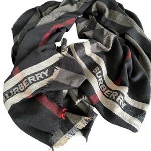 Burberry Gauze Stripe with Branding Scarf, 180cm X 70cm, Wool Silk